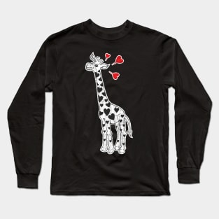 Cute Funny Giraffe With Hearty Fur Pattern Long Sleeve T-Shirt